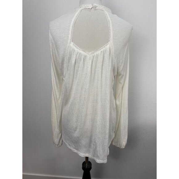 American Rag Poet Blouse White Lace Size XL Keyhole Back Stretch Tunic Boho - Picture 2 of 14